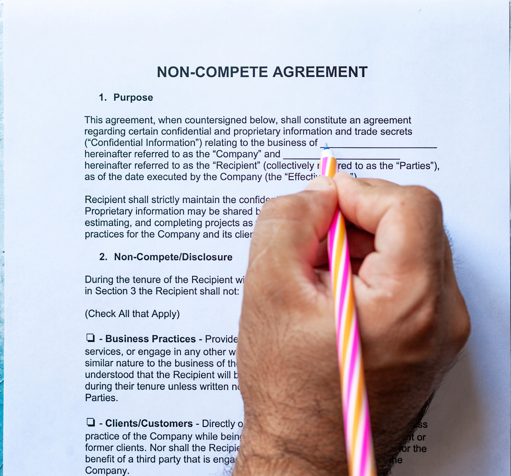 Filling Out Non-Compete Agreement Form