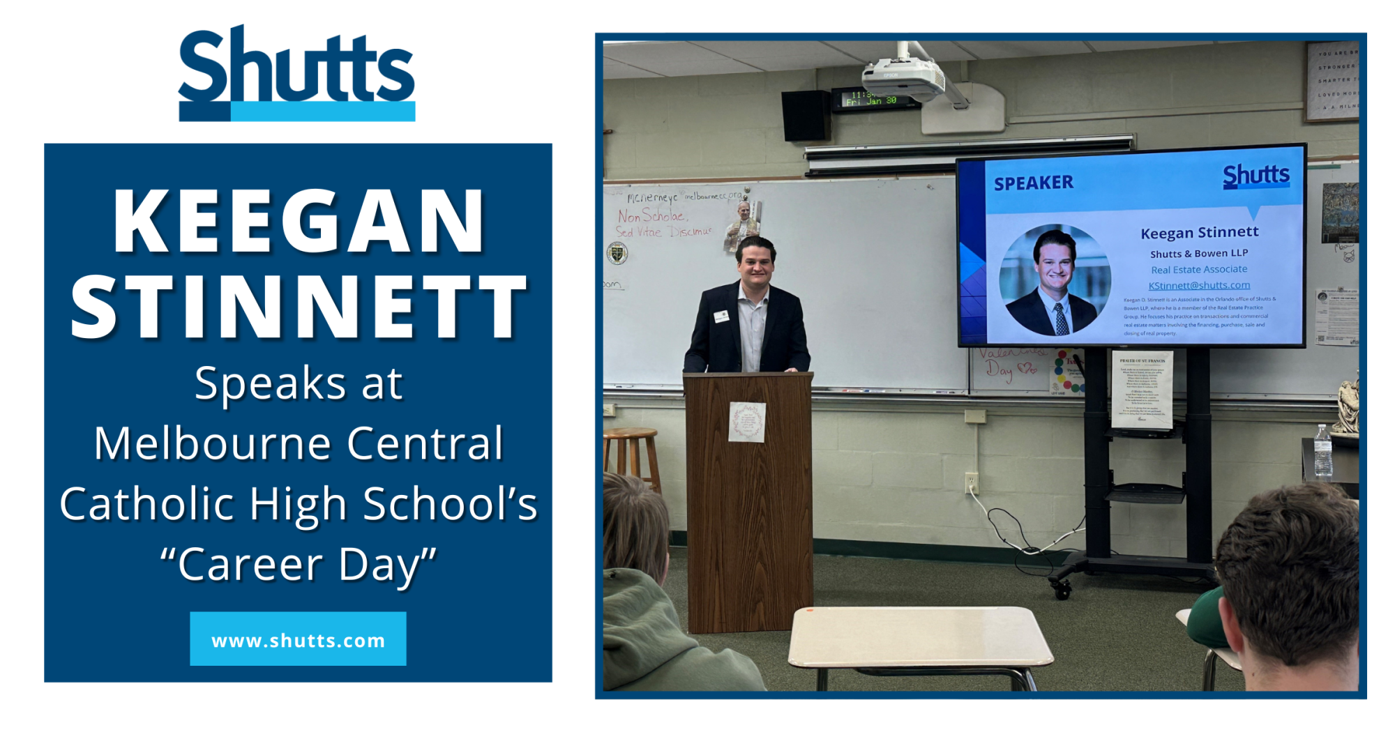 Keegan Stinnett Speaks at Melbourne Central Catholic High School&rsquo;s &ldquo;Career Day&rdquo;